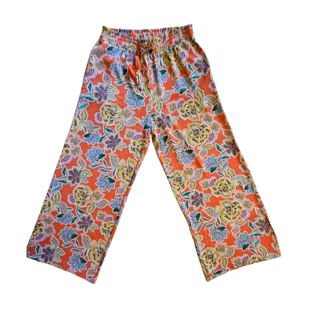Floral Orange Multi Color Pants-Size Medium